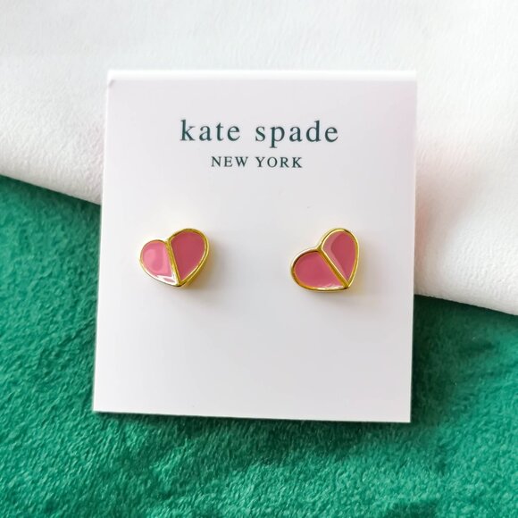 Kate Spade Jewelry - KATE SPADE Heritage Spade Heart Gold Pink Stud Earrings NEW